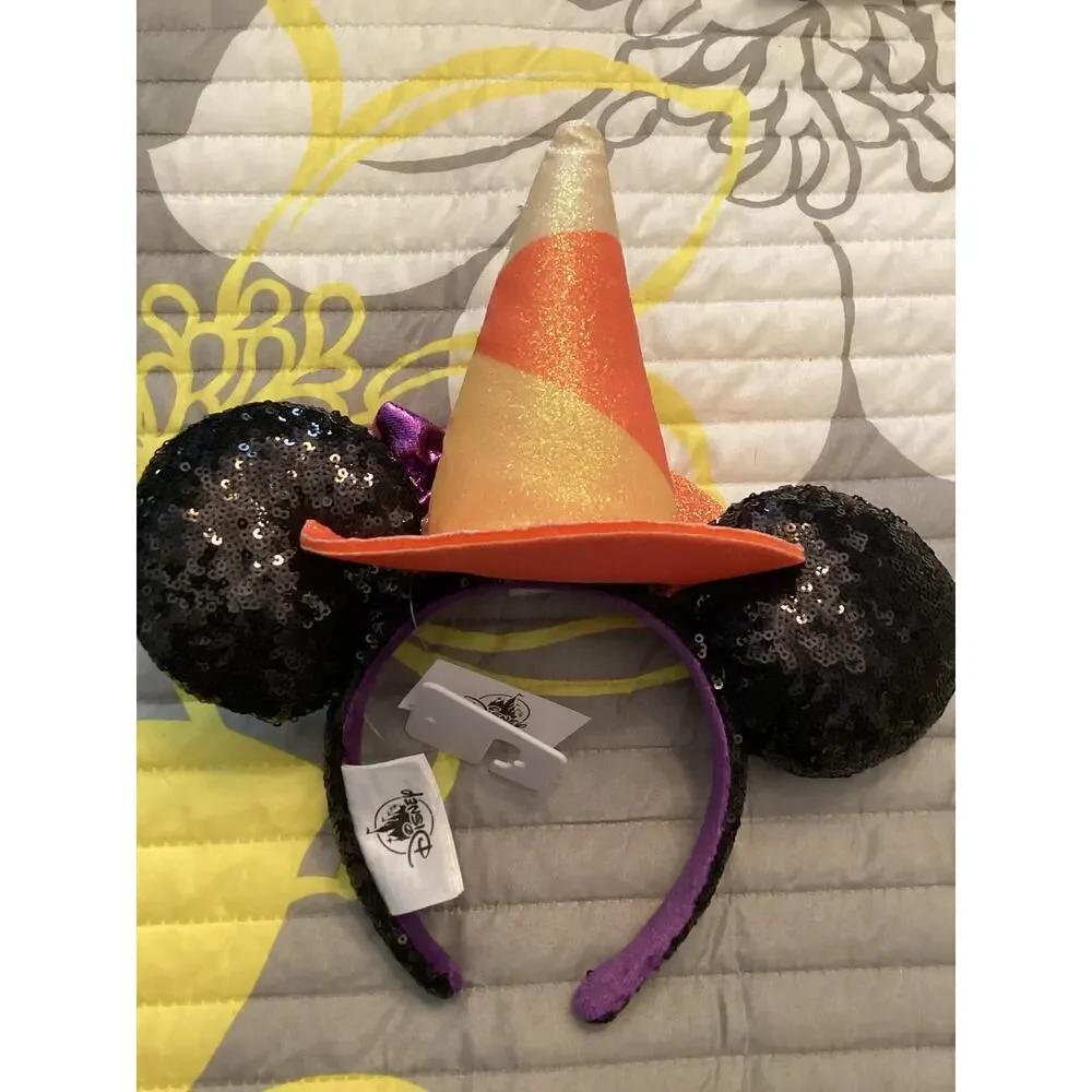 NWT Disney Parks Halloween Candy Corn Witches Hat Minnie Mouse Ears Headband
